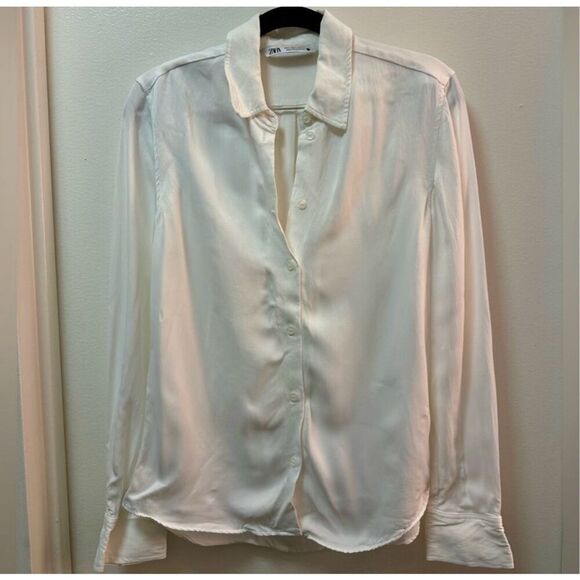 ZARA Satin Silky Effect Lapel Blouse - Picture 6 of 8